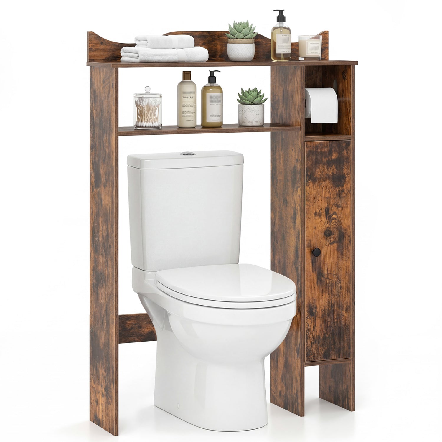 Over the Toilet Storage Cabinet with Toilet Paper Holder-Rustic Brown
