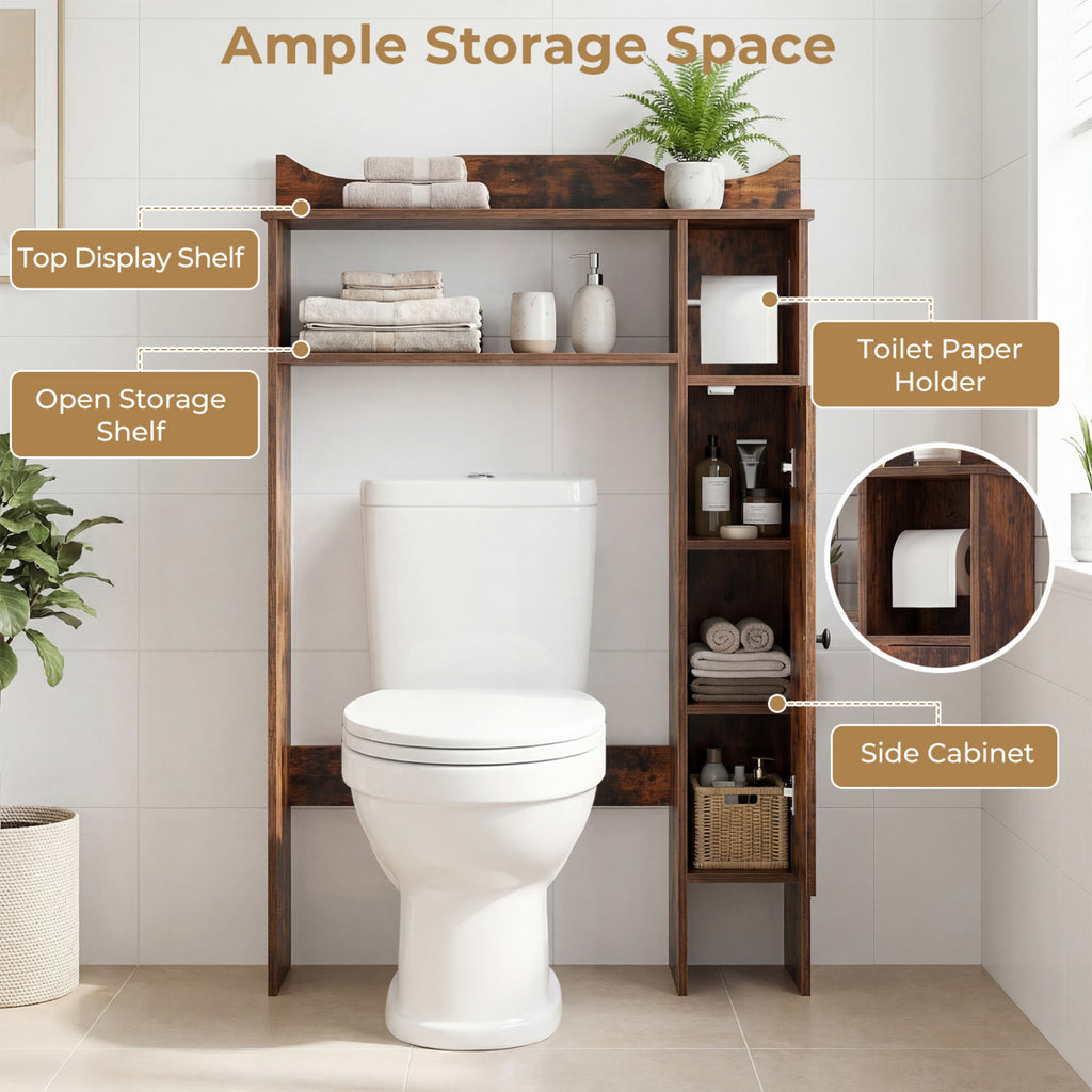 Over the Toilet Storage Cabinet with Toilet Paper Holder-Rustic Brown