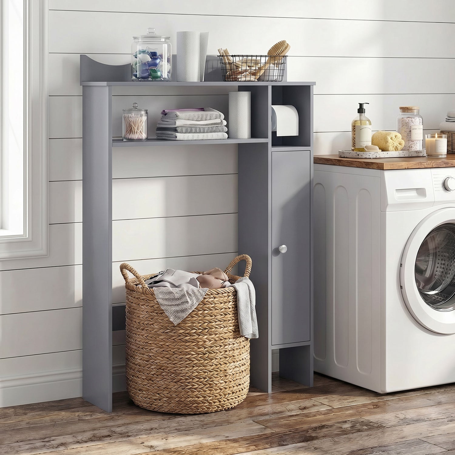 Over the Toilet Storage Cabinet with Toilet Paper Holder-Gray