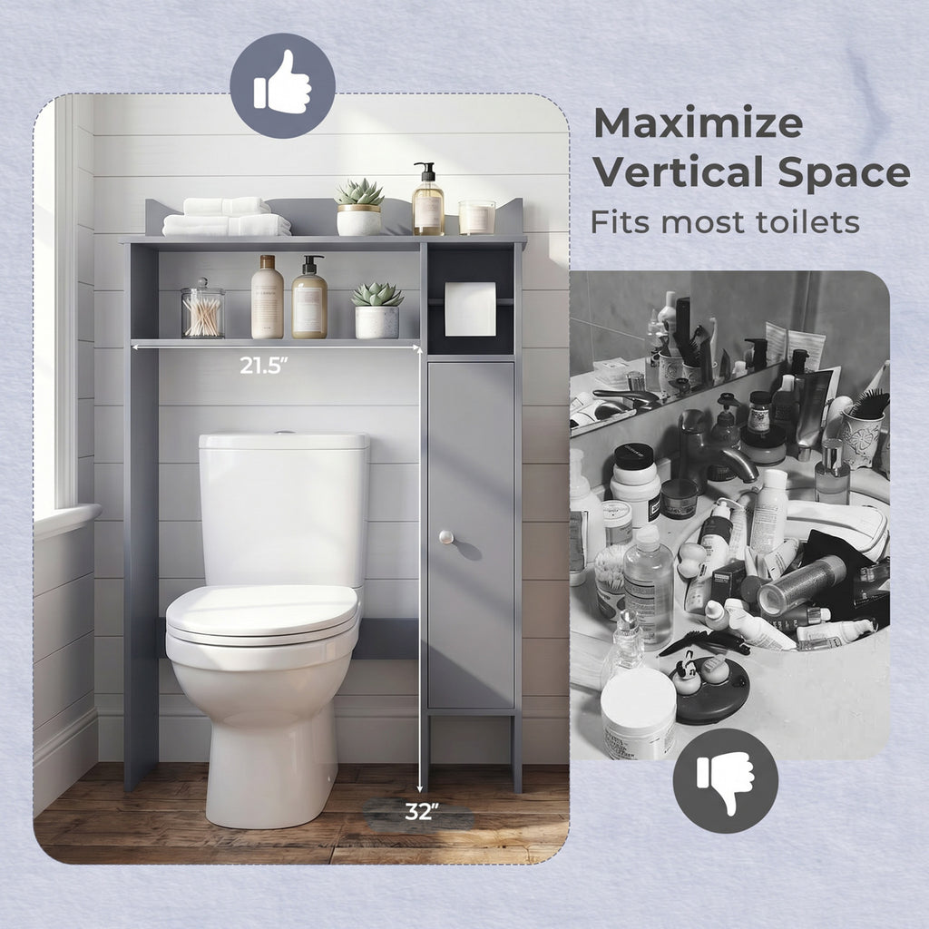 Over the Toilet Storage Cabinet with Toilet Paper Holder-Gray