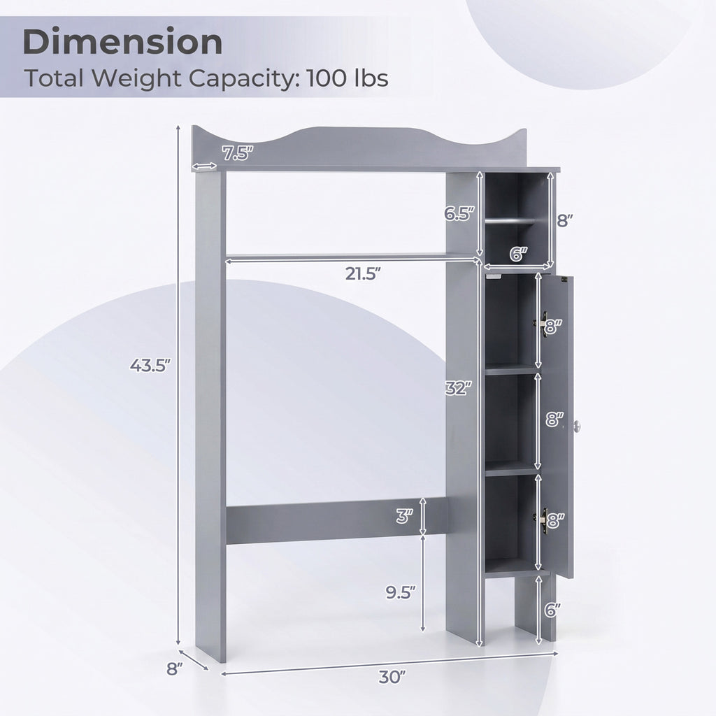 Over the Toilet Storage Cabinet with Toilet Paper Holder-Gray