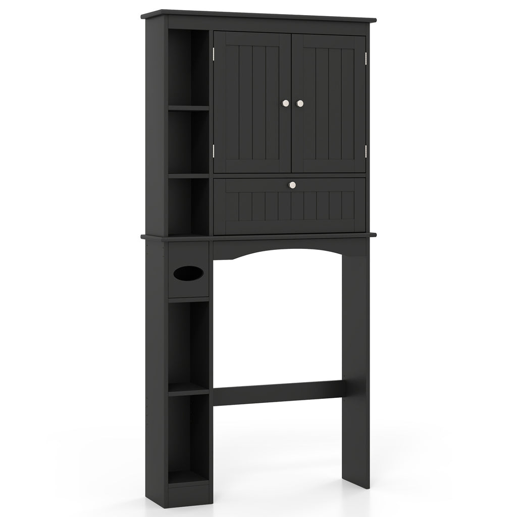 Over the Toilet Storage Cabinet with Adjustable Shelf and Bottom Bar-Black