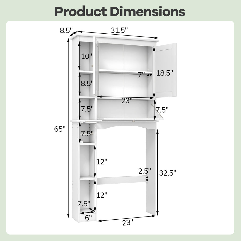 Over the Toilet Storage Cabinet with Adjustable Shelf and Bottom Bar-White
