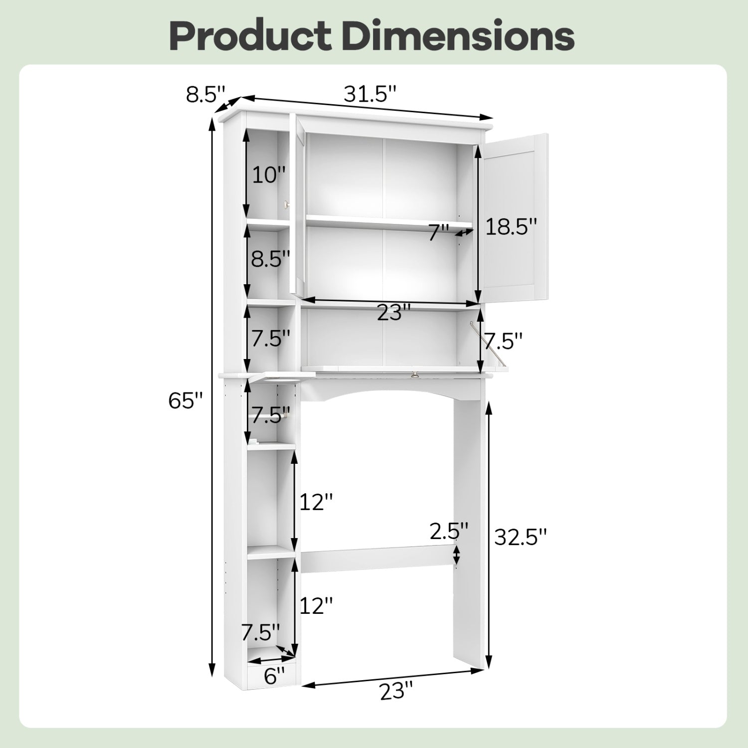 Over the Toilet Storage Cabinet with Adjustable Shelf and Bottom Bar-White