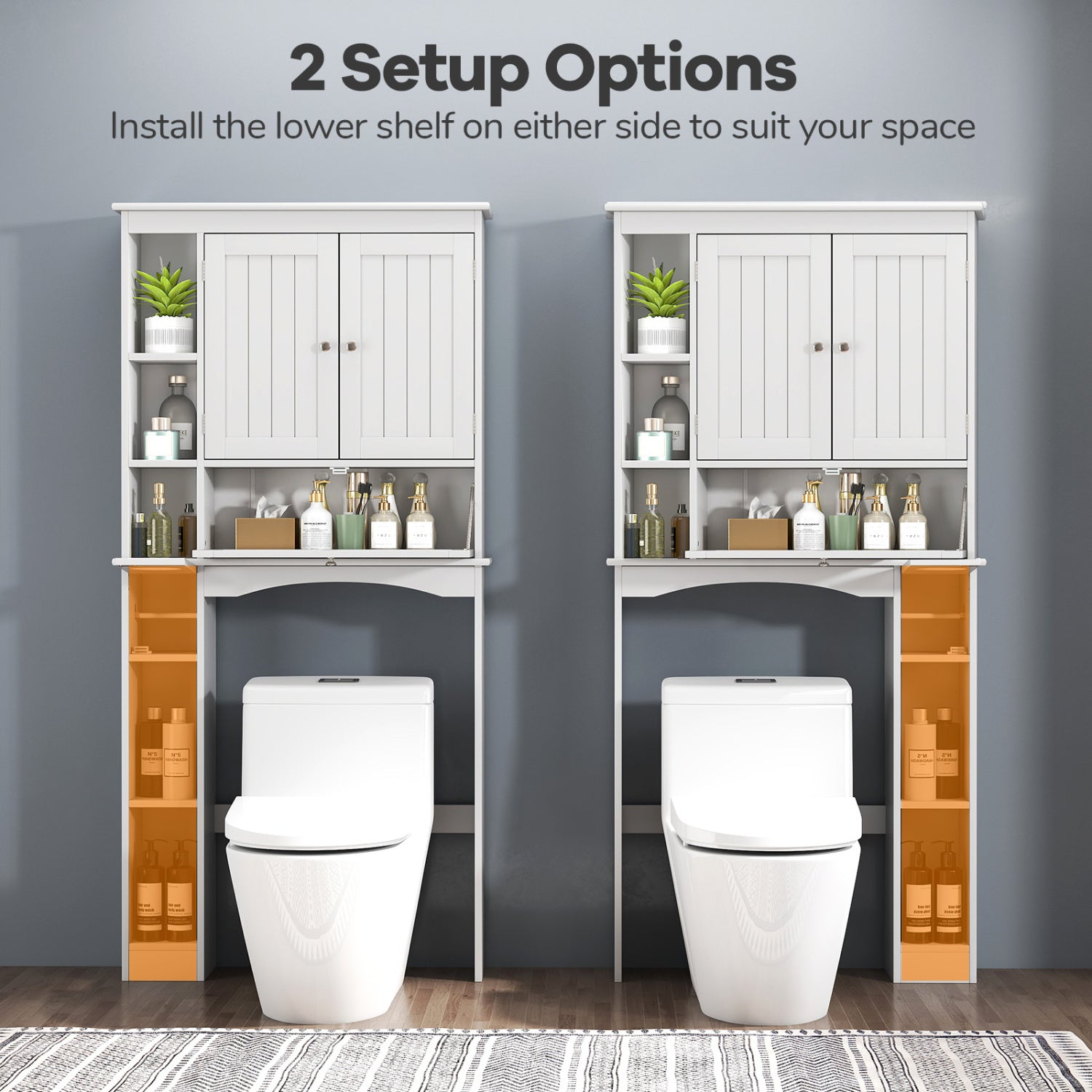 Over the Toilet Storage Cabinet with Adjustable Shelf and Bottom Bar-White