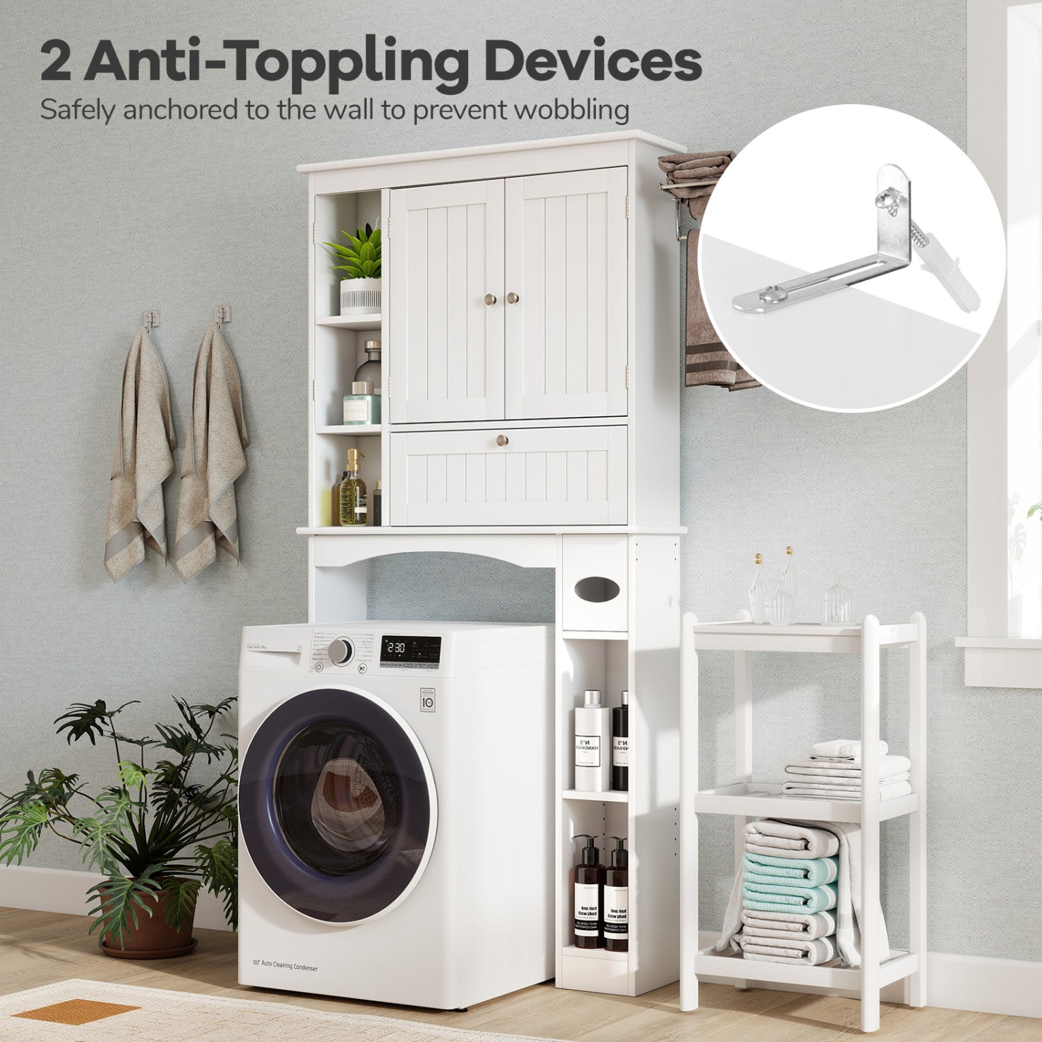 Over the Toilet Storage Cabinet with Adjustable Shelf and Bottom Bar-White
