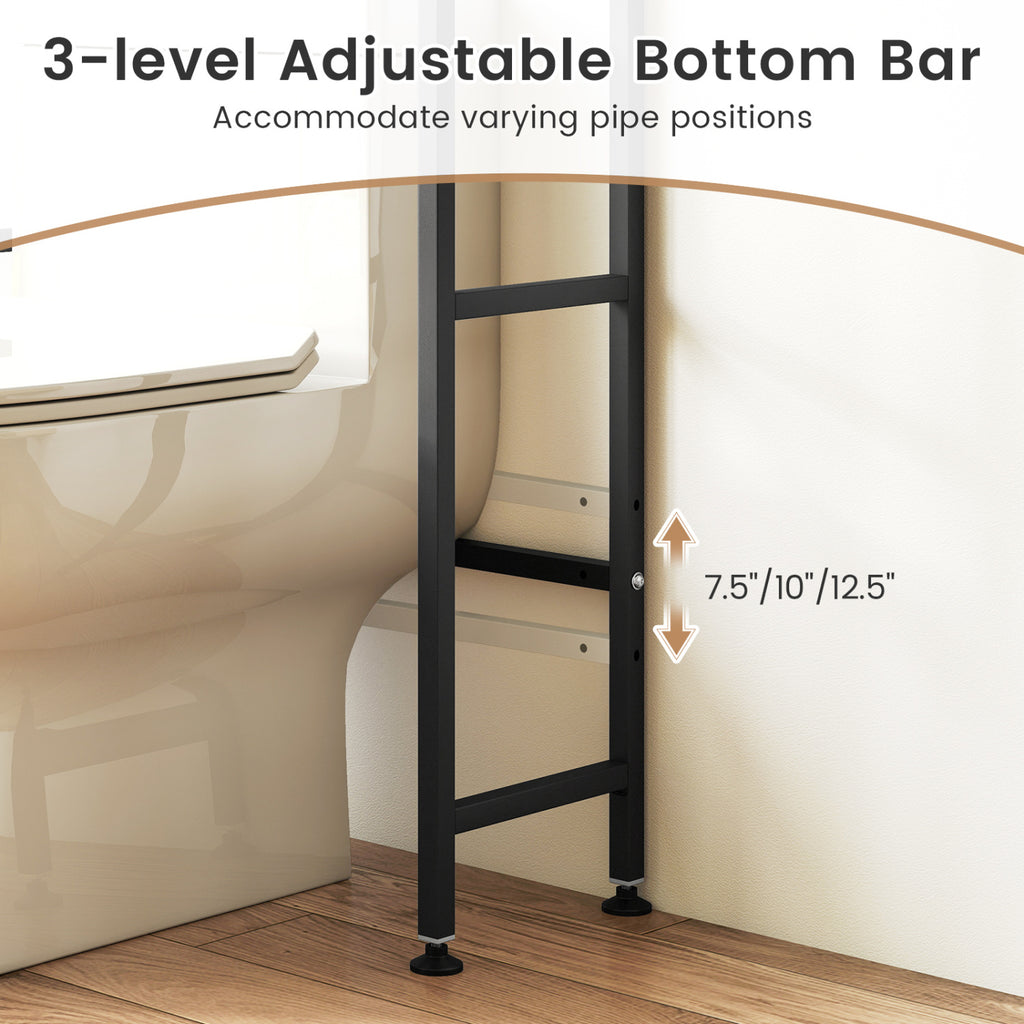 Over-the-toilet Cabinet Bathroom Organizer with 2 Flip-up Cabinets-Black