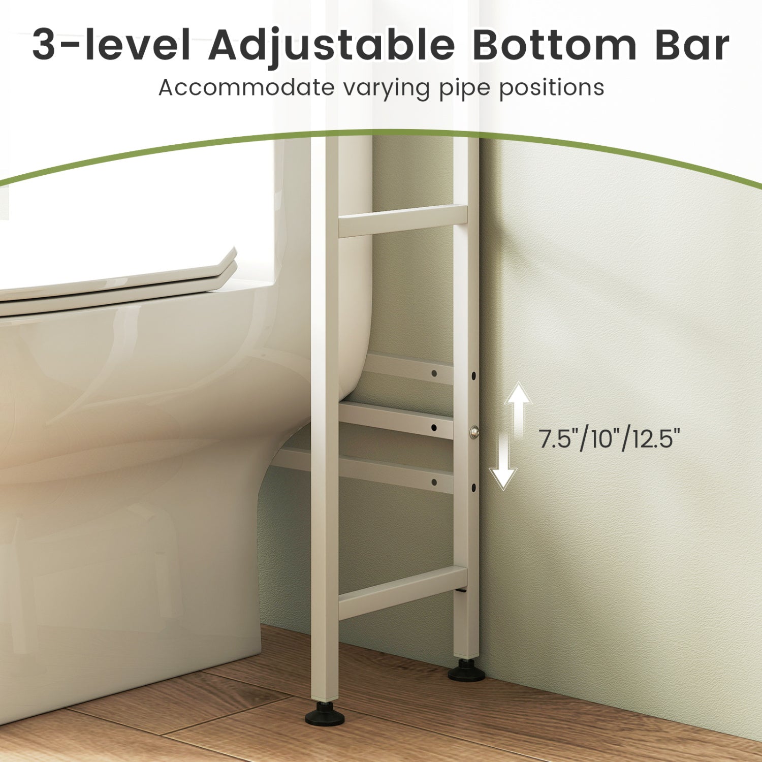 Over-the-toilet Cabinet Bathroom Organizer with 2 Flip-up Cabinets-White