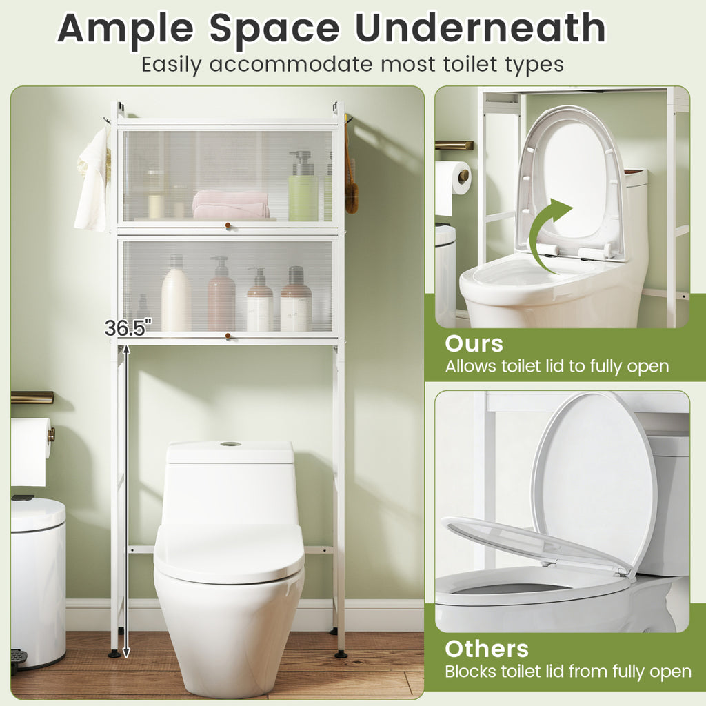 Over-the-toilet Cabinet Bathroom Organizer with 2 Flip-up Cabinets-White