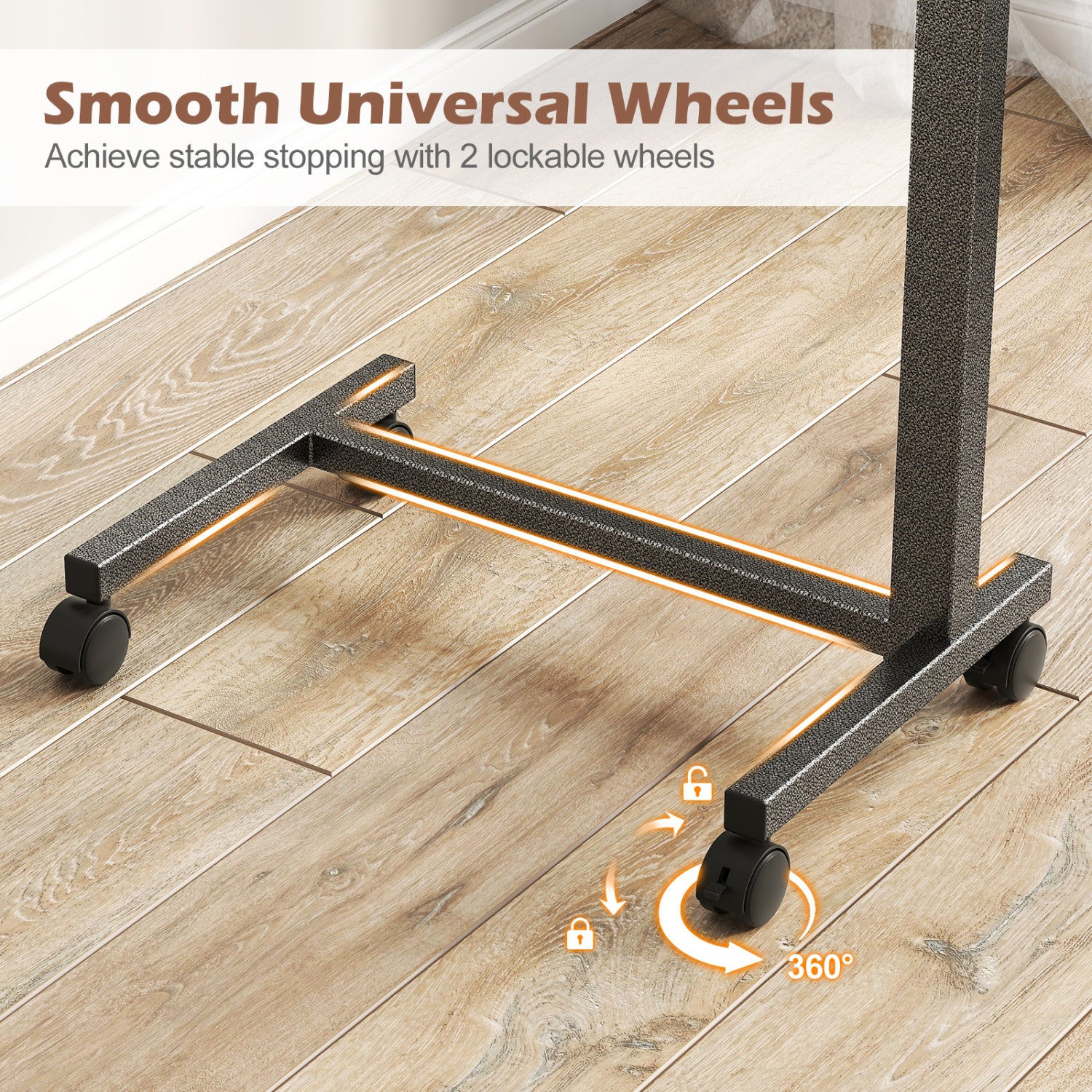 Overbed Table with Lockable Rolling Wheels and Sturdy H-Shaped Base for Hospital and Home Use-Walnut