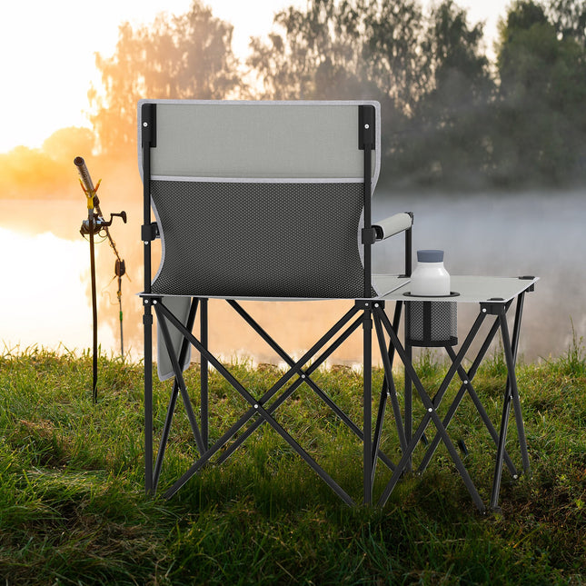 Oversized Camping Chair with Side Table and 2 Storage Pockets-Gray