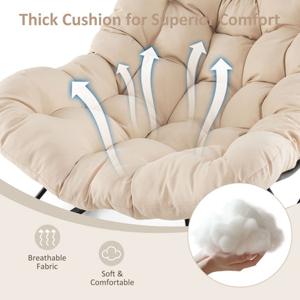 Oversized Egg Papasan Chair with Padded Cushion for Porch-Beige