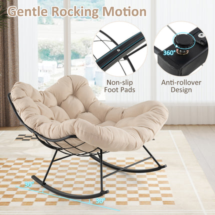 Oversized Egg Papasan Chair with Padded Cushion for Porch-Beige