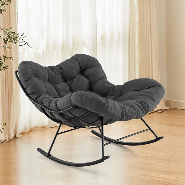 Oversized Egg Papasan Chair with Padded Cushion for Porch-Gray