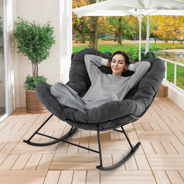 Oversized Egg Papasan Chair with Padded Cushion for Porch-Gray