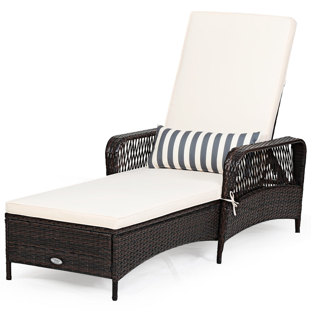 PE Rattan Chaise Lounge Chair Arm Chair Recliner Adjustable with Pillow