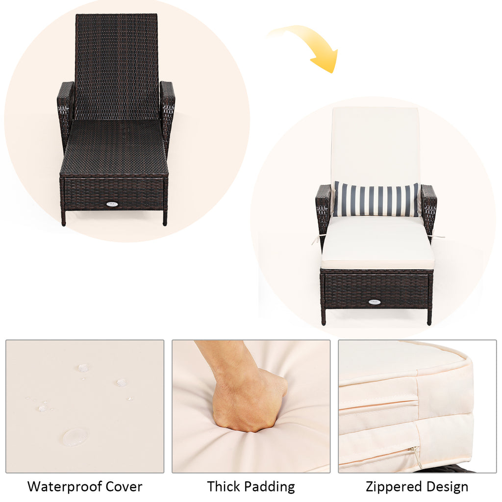 PE Rattan Chaise Lounge Chair Arm Chair Recliner Adjustable with Pillow