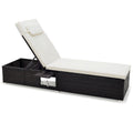 PE Rattan Chaise Lounge with Adjustable Backrest and Foldable Side Table Outdoor-White