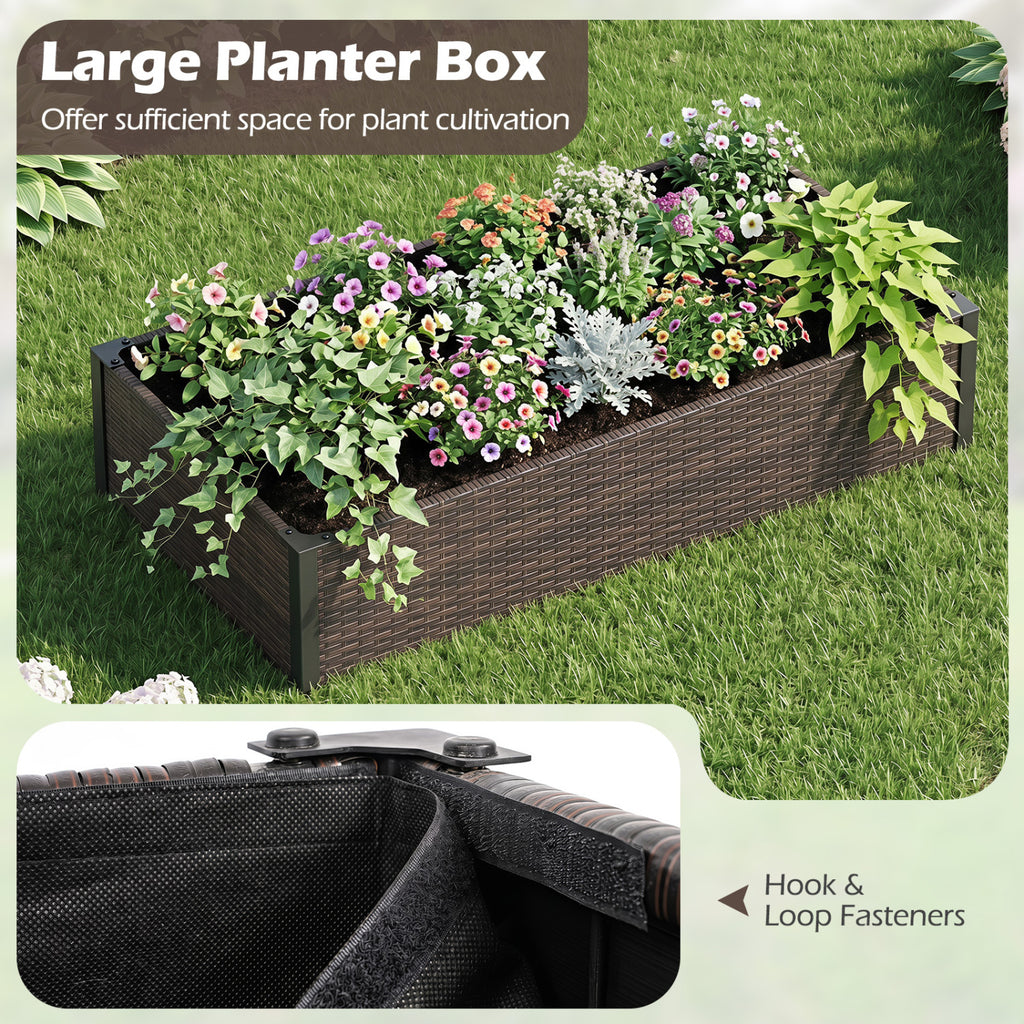 PE Rattan Elevated Raised Garden Bed with Open-Ended Base-Brown