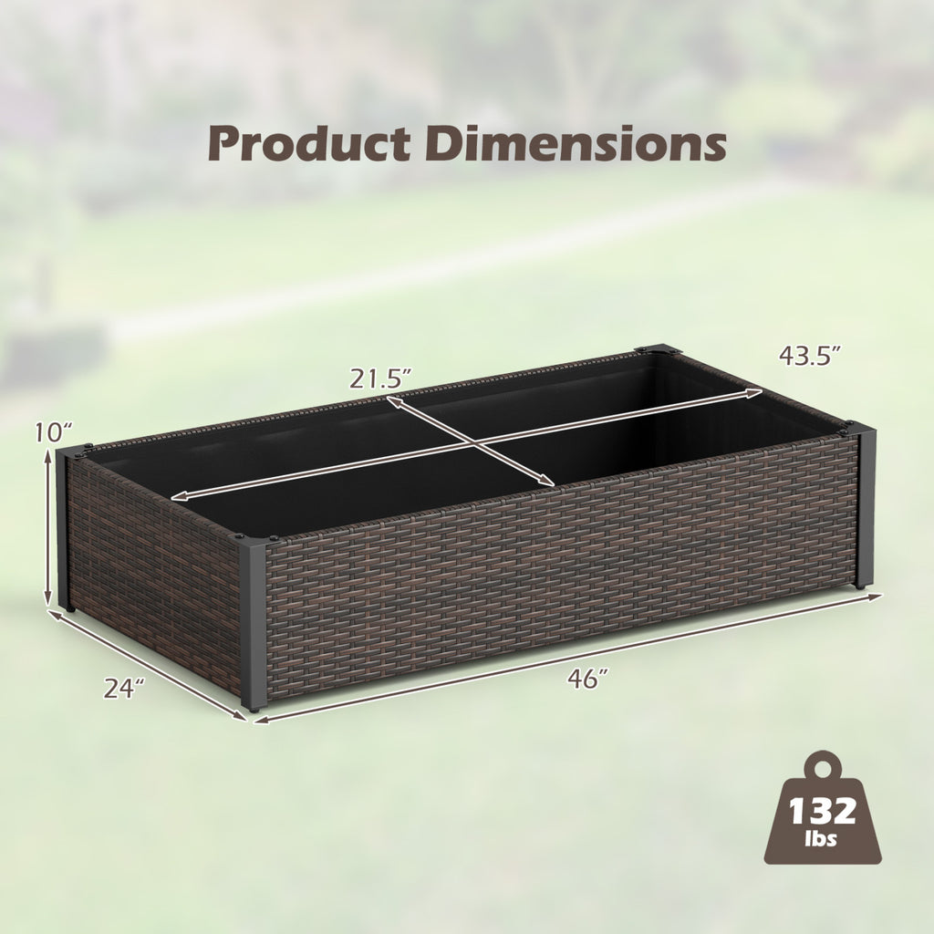 Jardinière surélevée en rotin PE avec base ouverte – Marron
