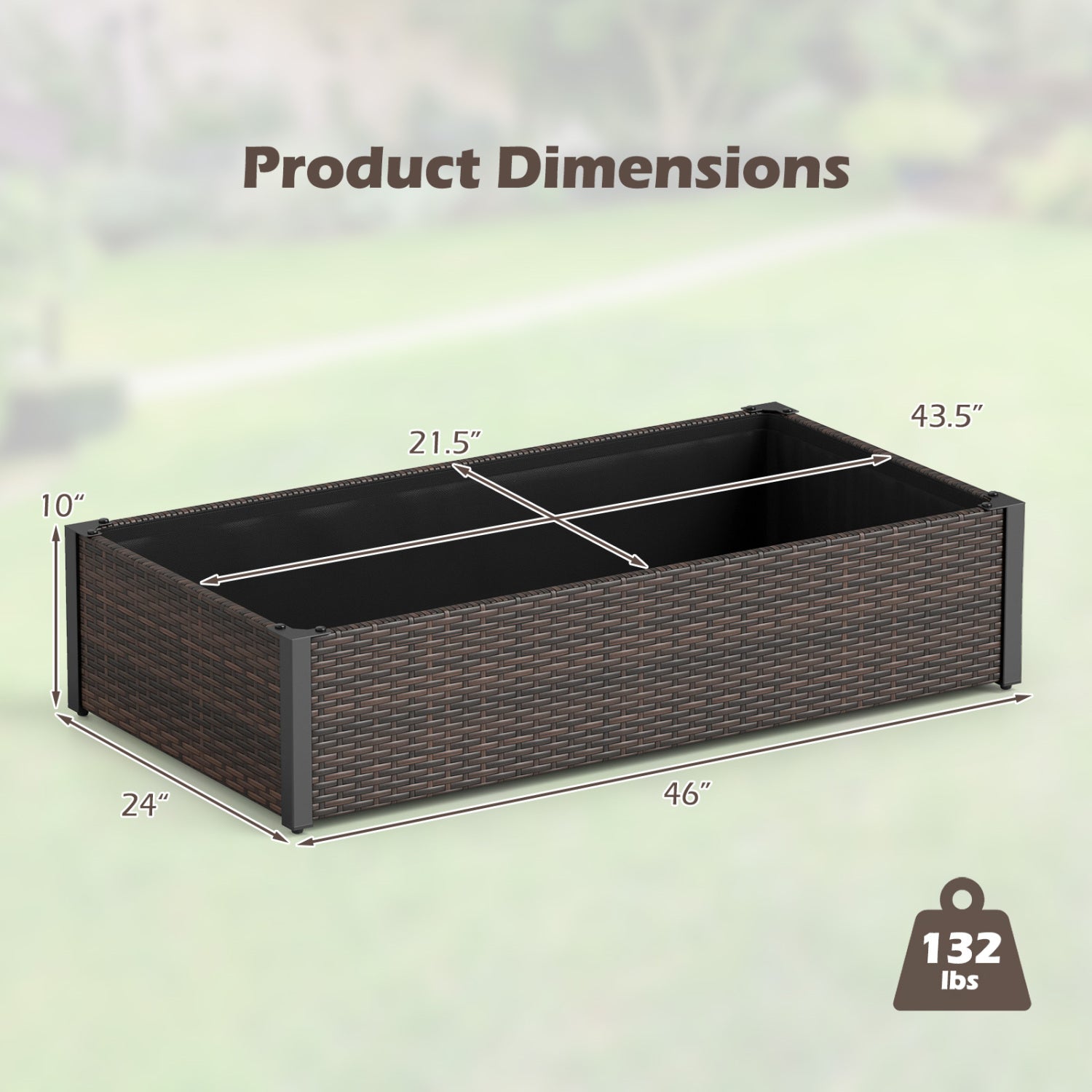 Jardinière surélevée en rotin PE avec base ouverte – Marron