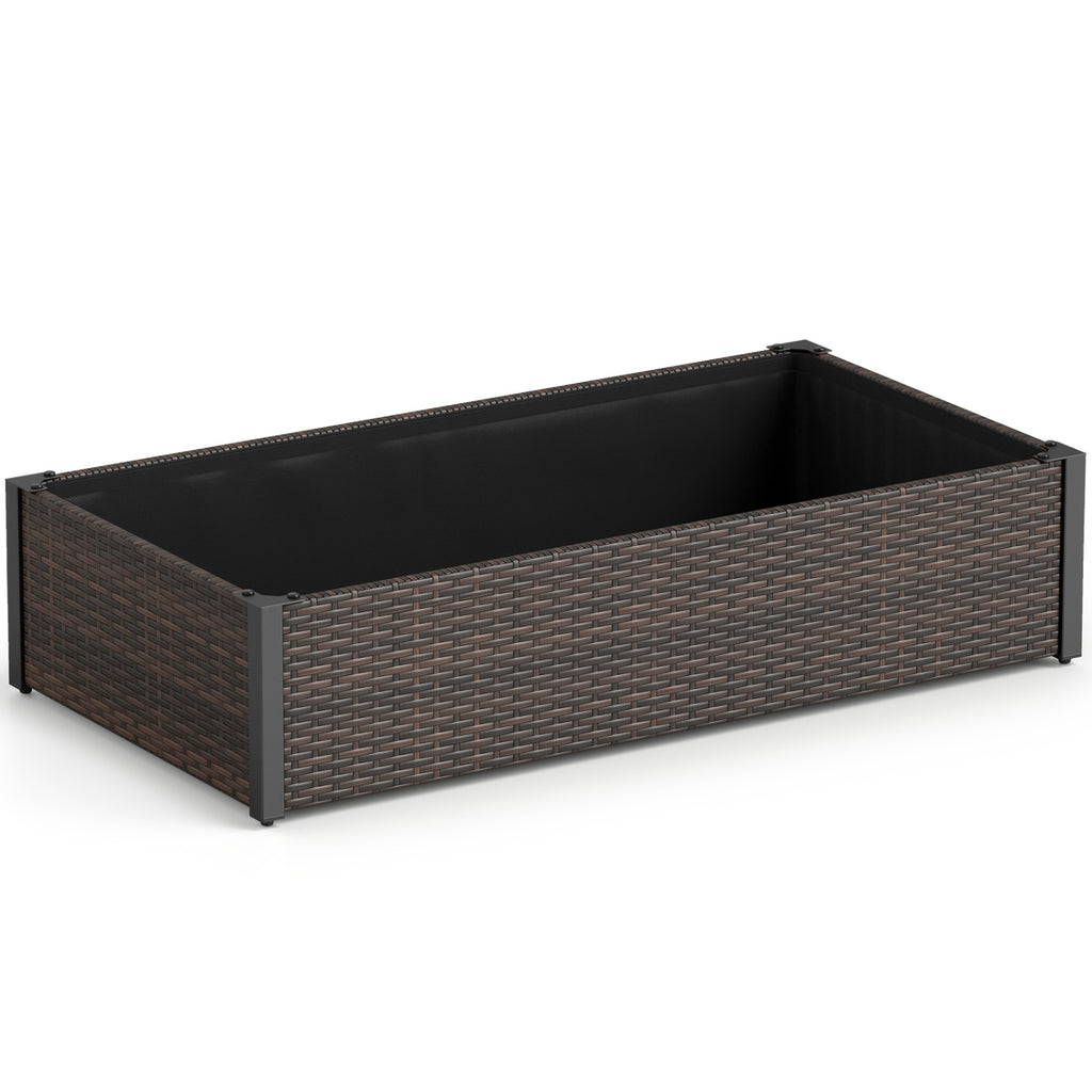 Jardinière surélevée en rotin PE avec base ouverte – Marron