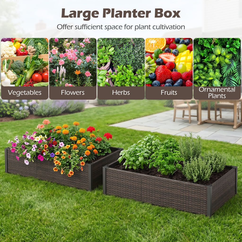 Jardinière surélevée en rotin PE avec base ouverte – Marron
