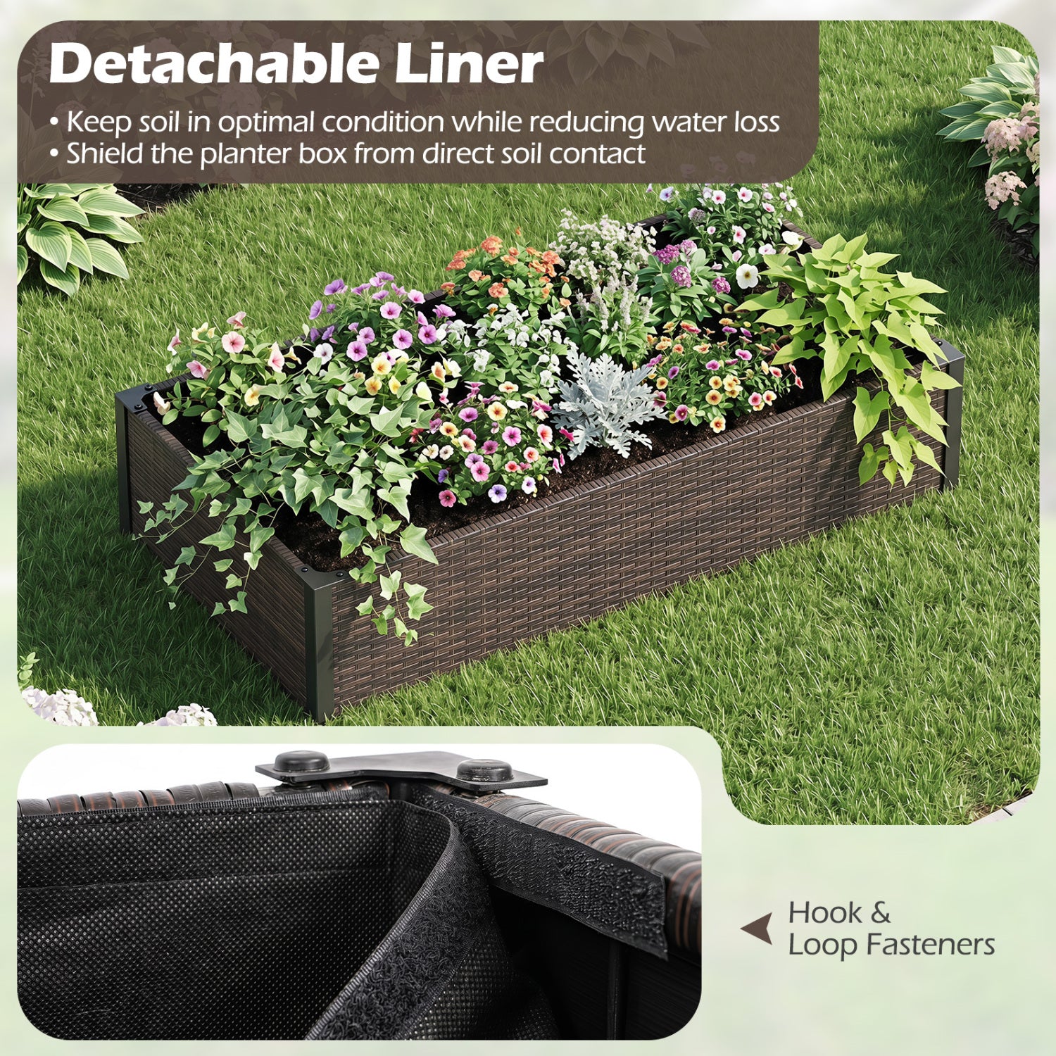 Jardinière surélevée en rotin PE avec base ouverte – Marron