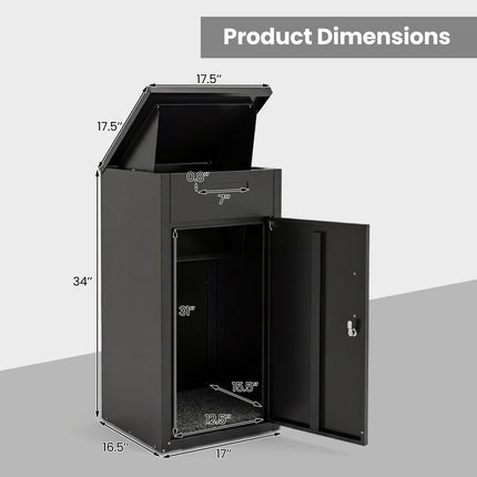 Package Delivery Box with Anti-Theft Board and Lockable Door-Black