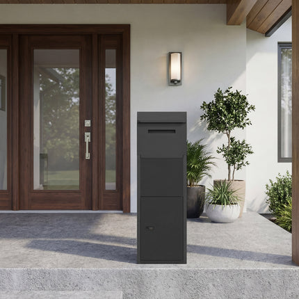 Package Delivery Box for Outside with Anti-Theft Baffle Sloped Roof-Black