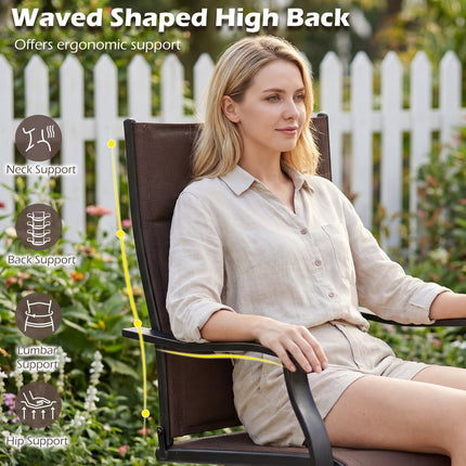 Padded Patio Swivel Chairs Set of 2 Ergonomic Outdoor Dining Chairs with Breathable Fabric-Brown