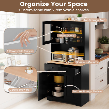 Pantry Cabinet with 2 Removable Shelves-Black