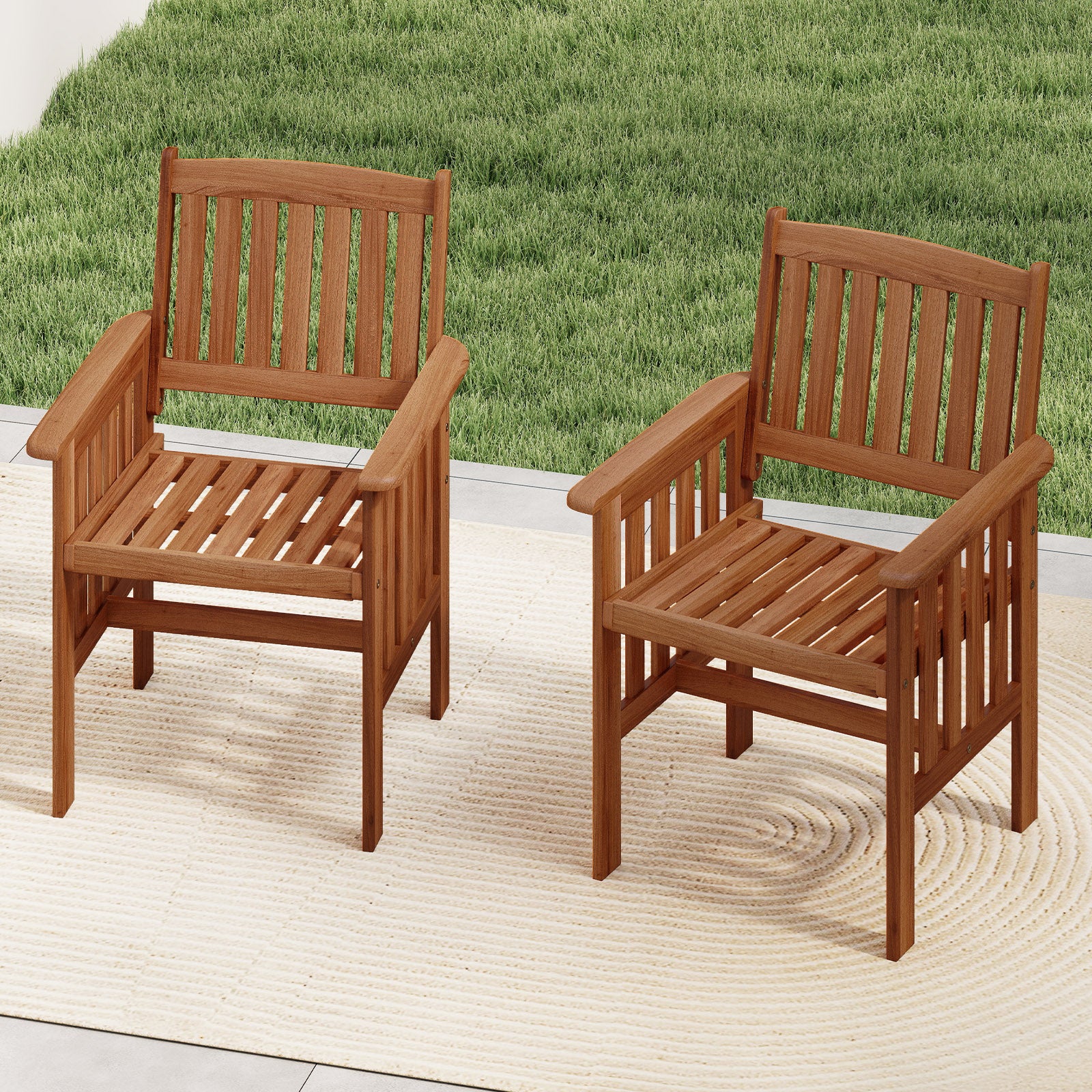 Patio Chairs Set of 2 Outdoor Solid Wood Chairs with Slatted Seat and Inclined Backrest