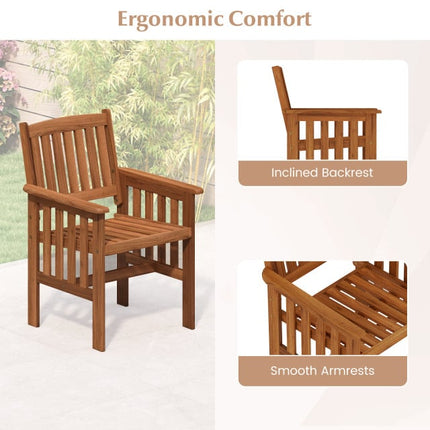 Patio Chairs Set of 2 Outdoor Solid Wood Chairs with Slatted Seat and Inclined Backrest