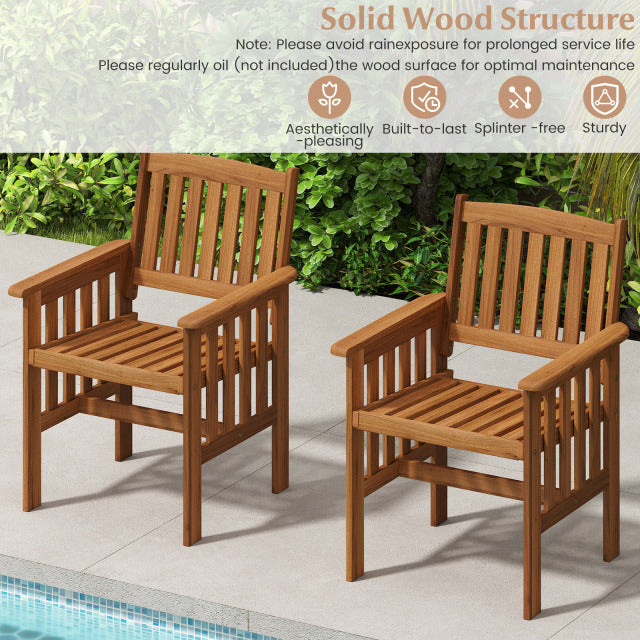 Patio Chairs Set of 2 Outdoor Solid Wood Chairs with Slatted Seat and Inclined Backrest
