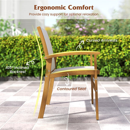 Patio Chairs Set of 2 Acacia Wood Armchairs with Breathable Fabric Back and Seat-Yellow