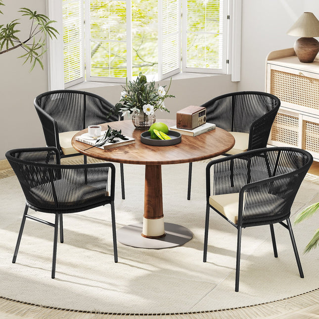 Patio Chairs Set of 4 with Seat Cushion and Curved Backrest for Patio-Black