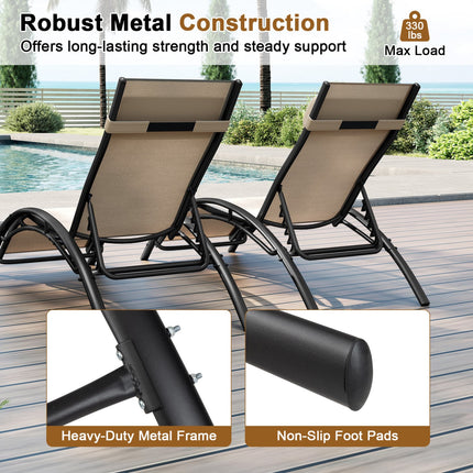 Patio Chaise Lounges Set of 2 Outdoor Recliner with 5-Position Backrest-Beige