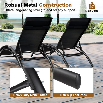 Patio Chaise Lounges Set of 2 Outdoor Recliner with 5-Position Backrest-Black