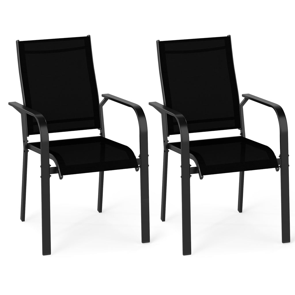 Patio Dining Chairs Set of 2/4/6 Stackable Outdoor Armchairs with Metal Frame-Set of 2