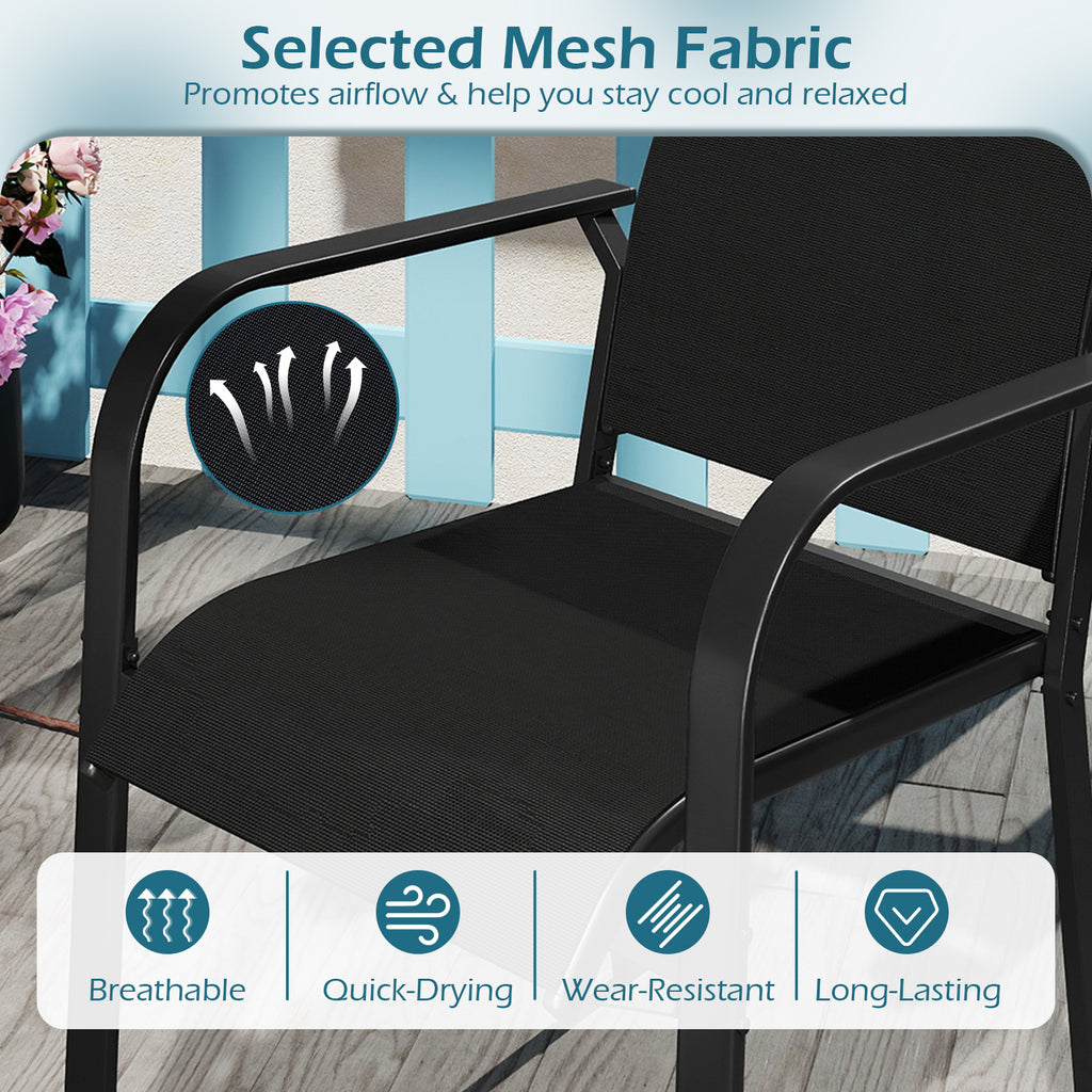 Patio Dining Chairs Set of 2/4/6 Stackable Outdoor Armchairs with Metal Frame-Set of 2