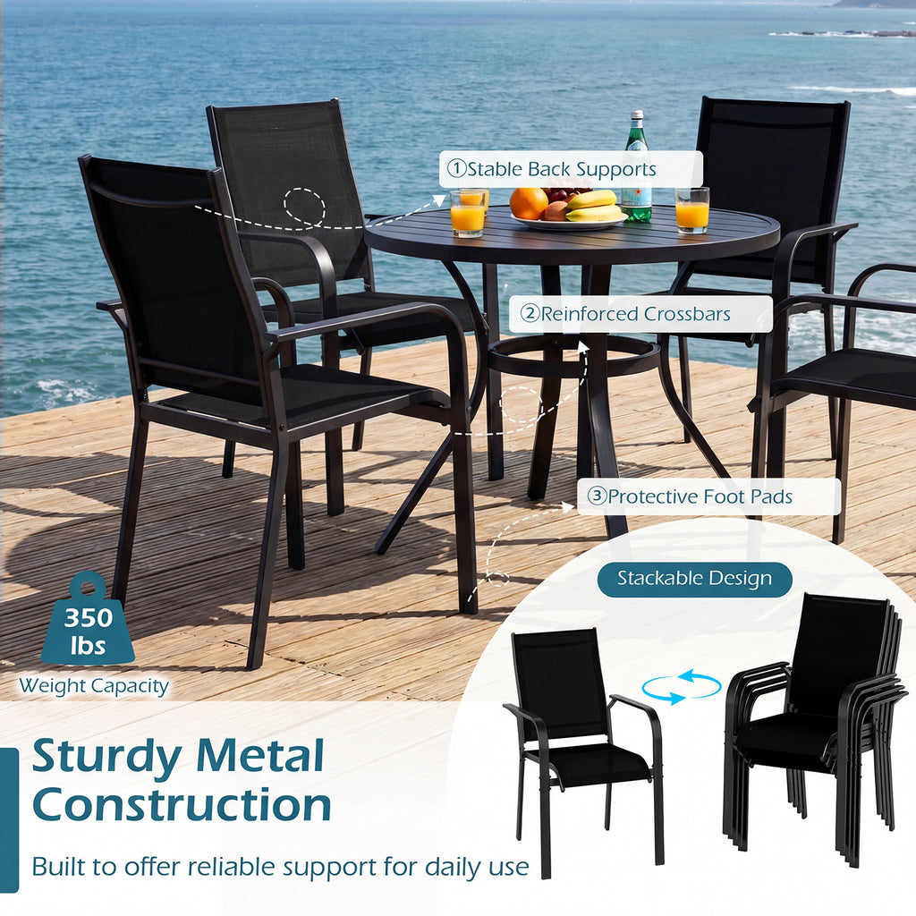 Patio Dining Chairs Set of 2/4/6 Stackable Outdoor Armchairs with Metal Frame-Set of 2