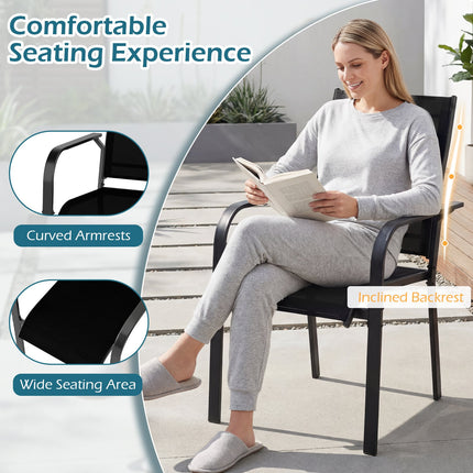 Patio Dining Chairs Set of 2/4/6 Stackable Outdoor Armchairs with Metal Frame-Set of 2