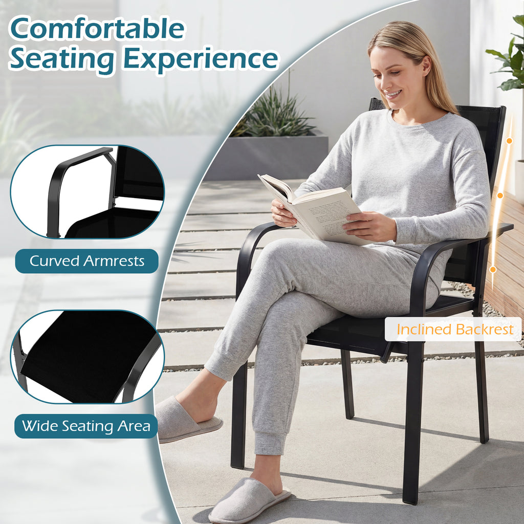 Patio Dining Chairs Set of 2/4/6 Stackable Outdoor Armchairs with Metal Frame-Set of 2