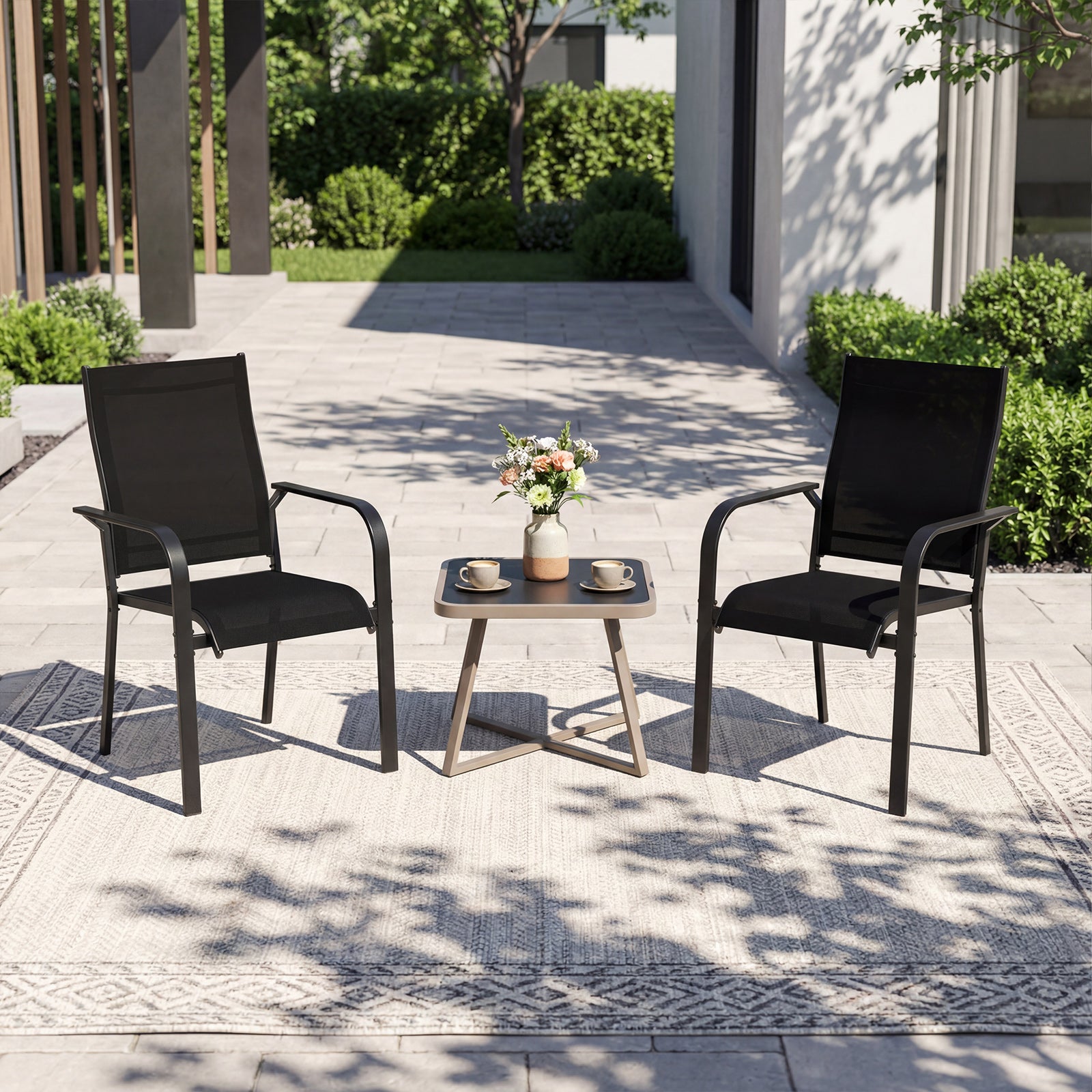 Patio Dining Chairs Set of 2/4/6 Stackable Outdoor Armchairs with Metal Frame-Set of 2