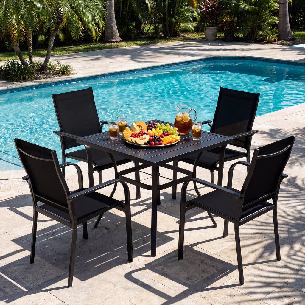 Patio Dining Chairs Set of 2/4/6 Stackable Outdoor Armchairs with Metal Frame-Set of 2