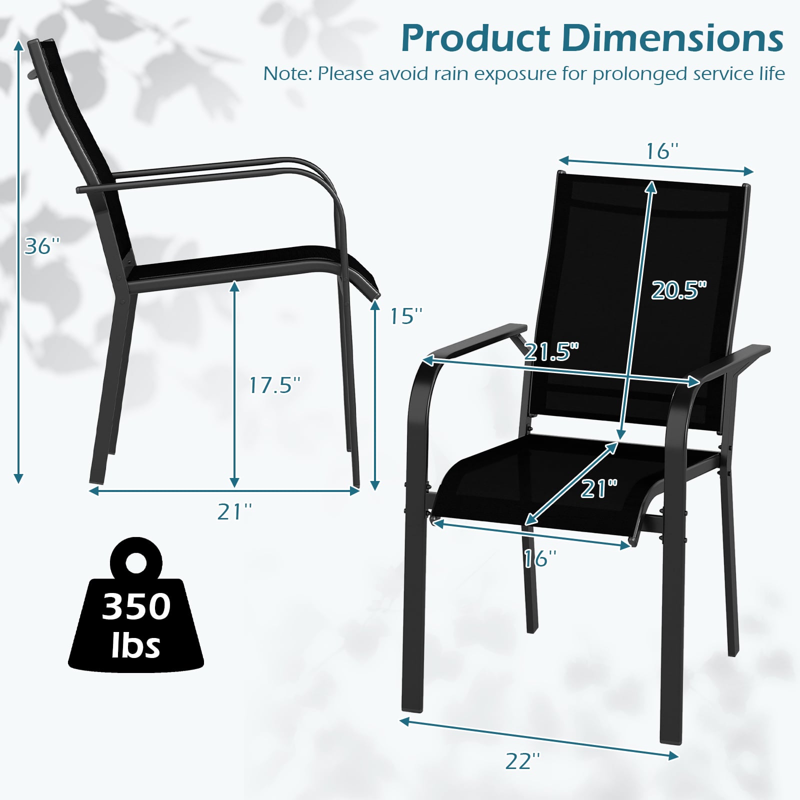 Patio Dining Chairs Set of 2/4/6 Stackable Outdoor Armchairs with Metal Frame-Set of 2