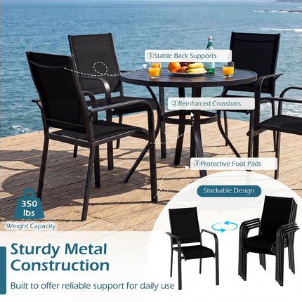Patio Dining Chairs Set of 2/4/6 Stackable Outdoor Armchairs with Metal Frame-Set of 4