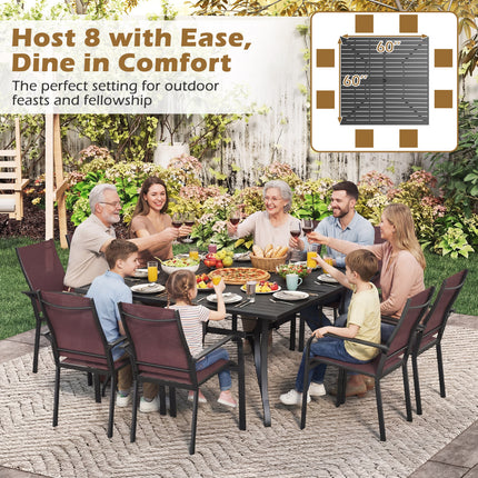 Patio Dining Table for 8 with Umbrella Hole for Porch Lawn-Black
