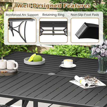 Patio Dining Table for 8 with Umbrella Hole for Porch Lawn-Black